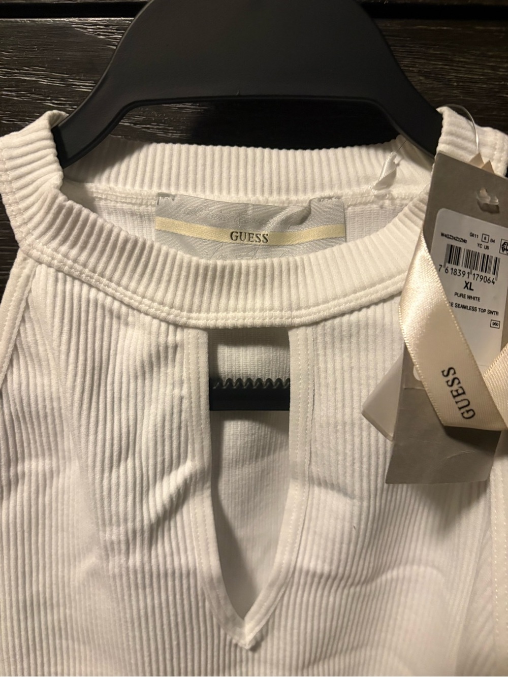 GUESS White Ribbed Lace-Hem Halter Tank - Picture 3 of 4